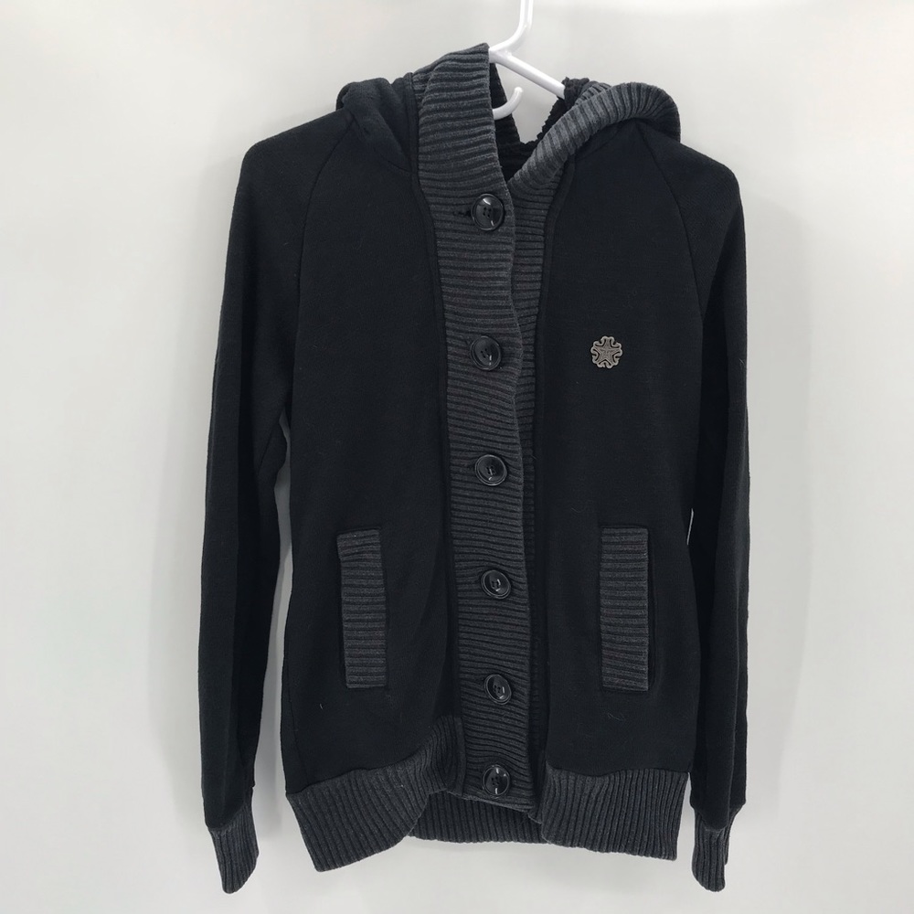 Obey Thick Black Sherpa Hoodie Buttons Small